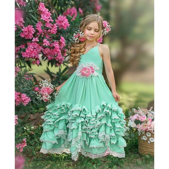 NWT Dollcake Dress A Thousand Words Frill DCAWDOCN Ruffles Girls Sz 7 Green - Picture 1 of 16